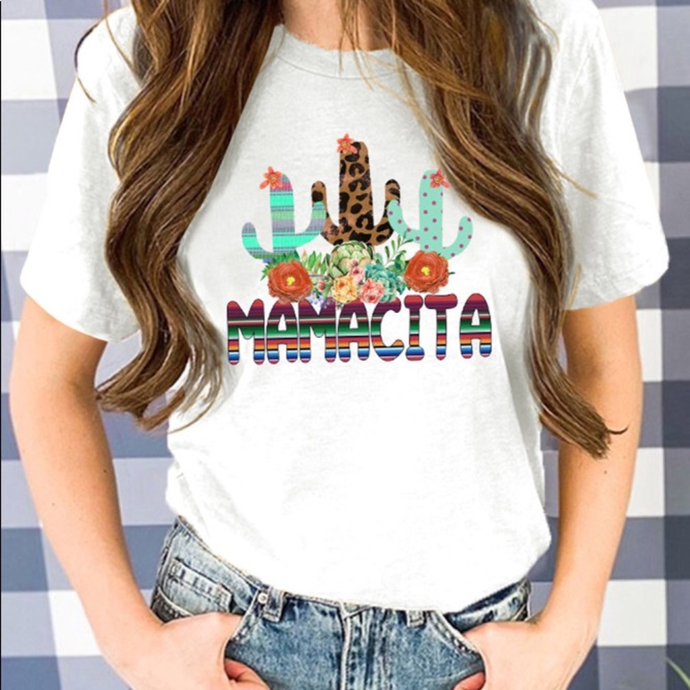 Mamacita Leopard Cactus White Graphic Tee